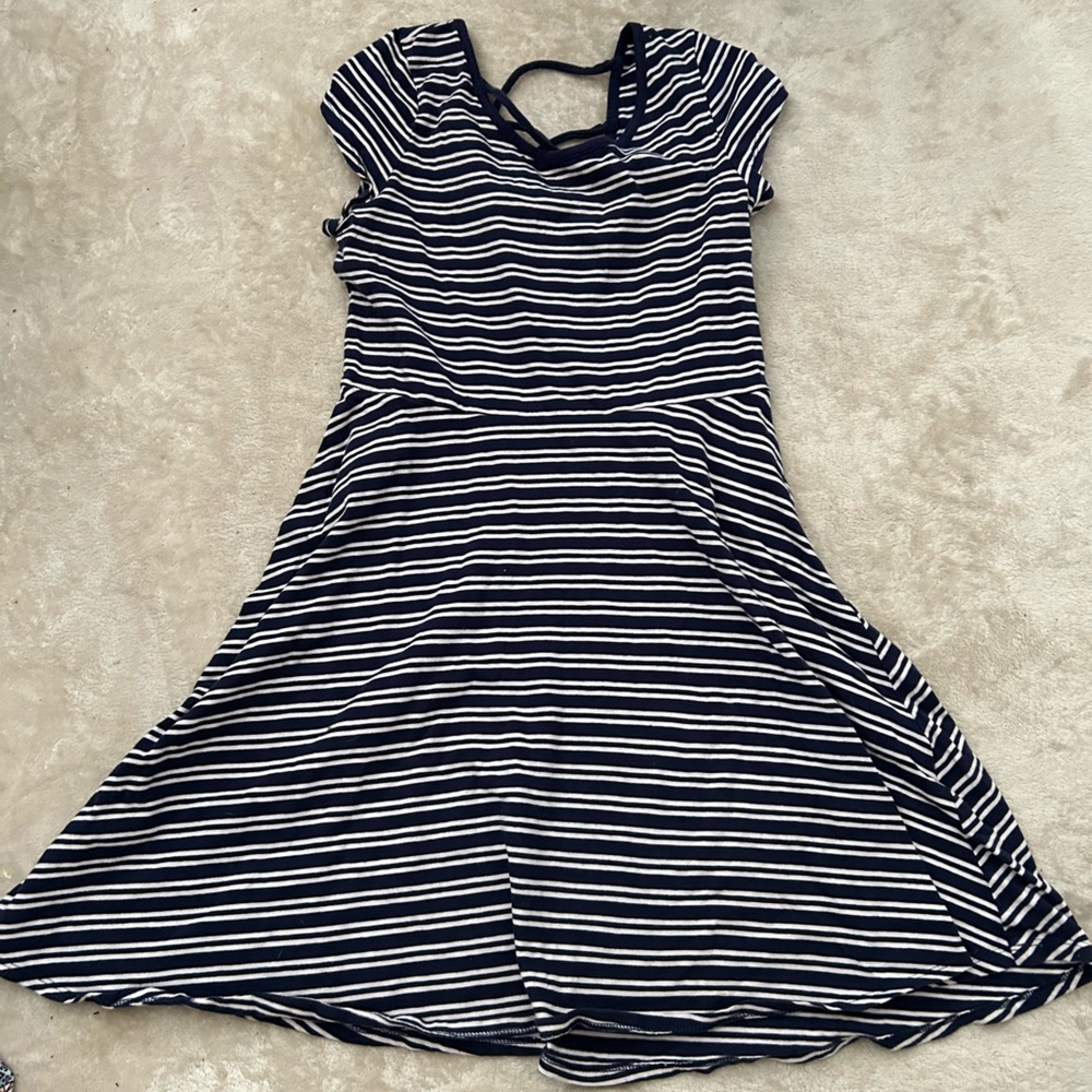 SO Navy and White Striped Fit-and-Flare Dress